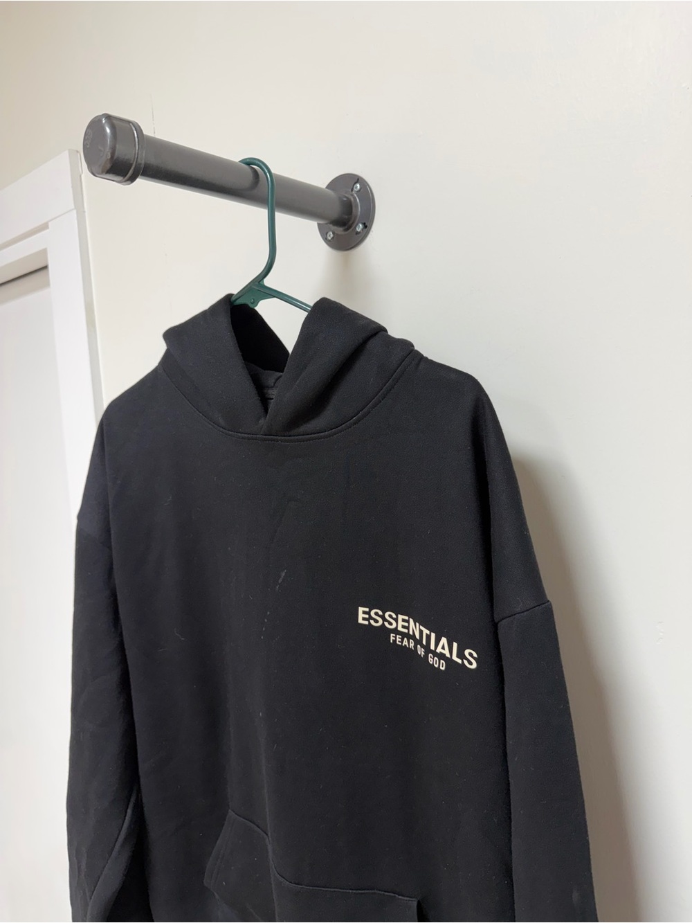 Essentials Men’s Black Crewneck Hoodie with Chest Logo